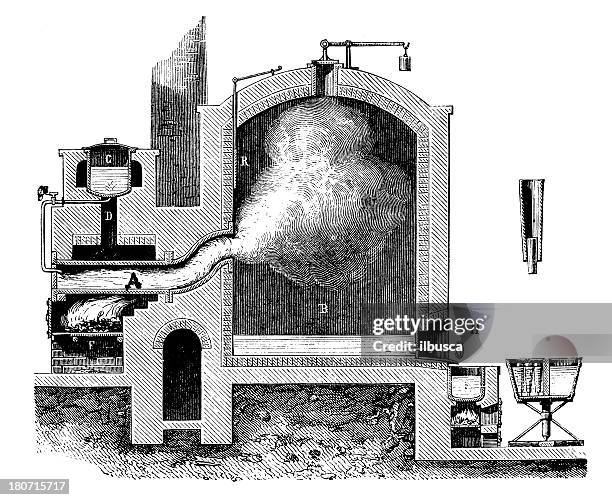 antique scientific chemistry and physics experiments - stove flame stock illustrations