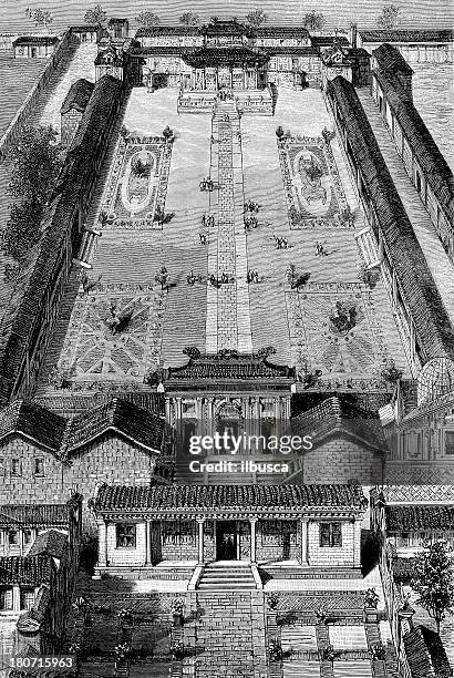 mongolian buddhist temple - mongolian culture stock illustrations