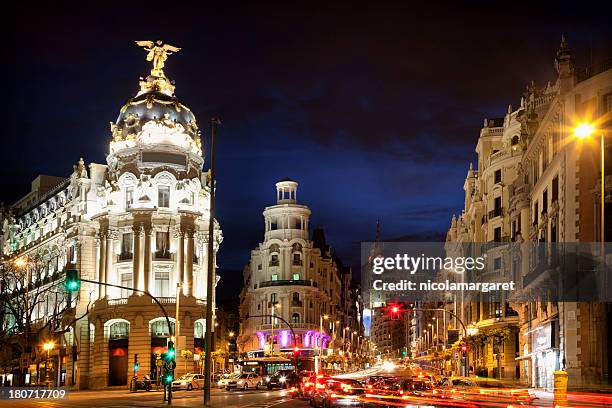 madrid by night - gran vía madrid stock pictures, royalty-free photos & images