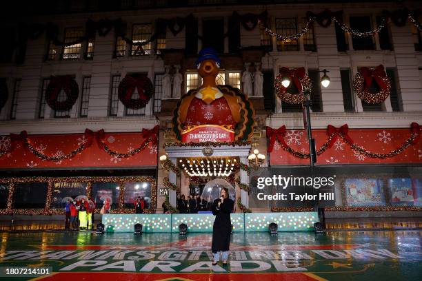 Katharine McPhee rehearses for the 2023 Macy's Thanksgiving Day Parade at Macy's Herald Square on November 21, 2023 in New York City.