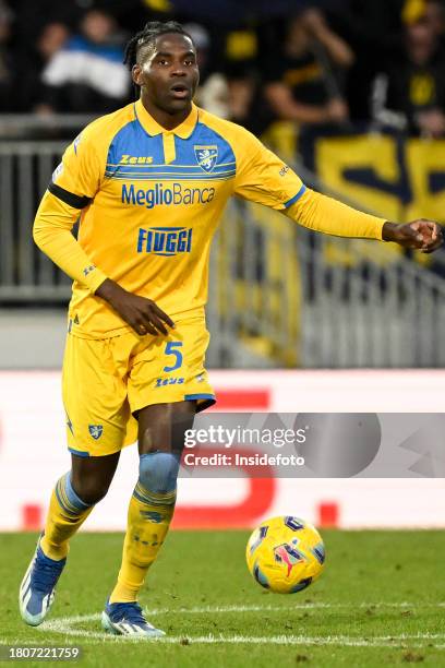 Caleb Okoli of Frosinone in action during the Serie A football match between Frosinone Calcio and Genoa CFC. Frosinone won 2-1 over Genoa.