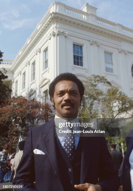 Le révérend Jesse Jackson lors de la célébration de la "Journée Martin Luther King" à la Maison Blanche. Washington, le 2 novembre 1983.