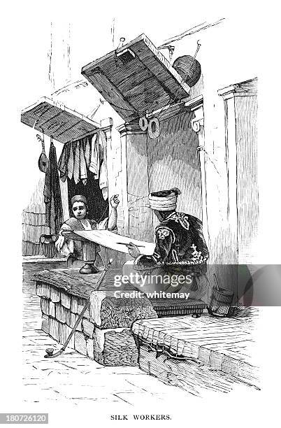 egyptian silk workers - loom stock illustrations