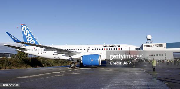The new bombardier aircraft CSseries is shown in Mirabel, Quebec as it is due to take off for the first time on September 16, 2013. Bombardier Inc....
