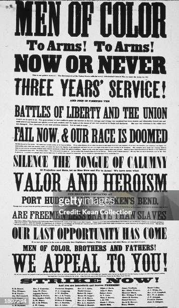 Recruitment poster soliciting Black soldiers to fight for the Union army in the American Civil War, with signatures including that of Frederick...