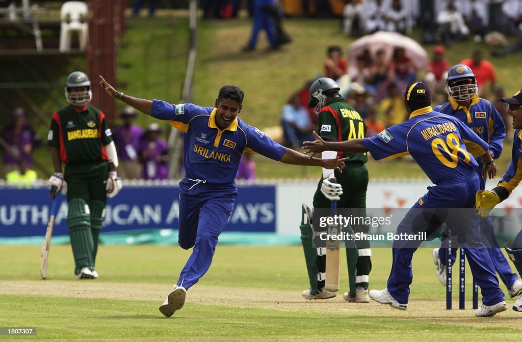 Chaminda Vaas of Sri Lanka celebrates his hat-trick