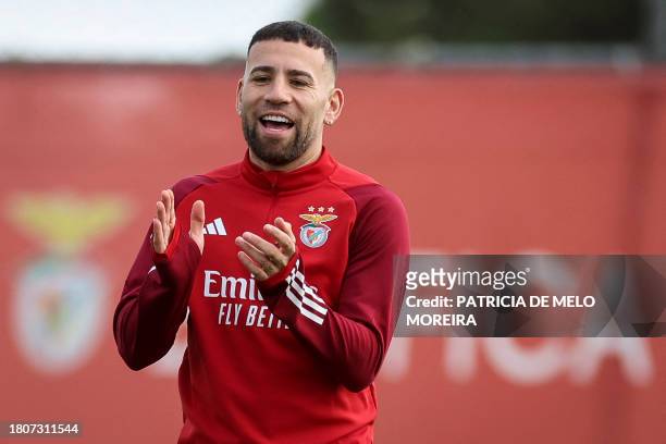Benfica's Argentinian defender Nicolas Otamendi attends a training session at the Benfica Campus training centre in Seixal on November 28, 2023 on...