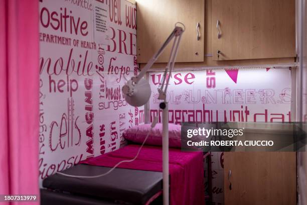 General view of the consultation room of the mobile mammography track during the screening day at the Lawley 2 Clinic in Lawley, Johannesburg on...