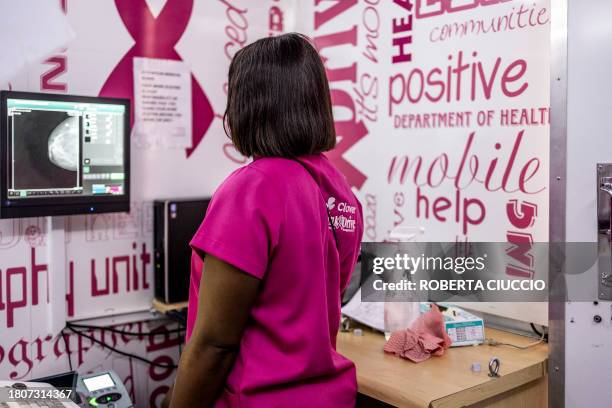 Nurse and health worker prepares the mammogram during the screening day at the Lawley 2 Clinic in Lawley, Johannesburg on November 28, 2023....