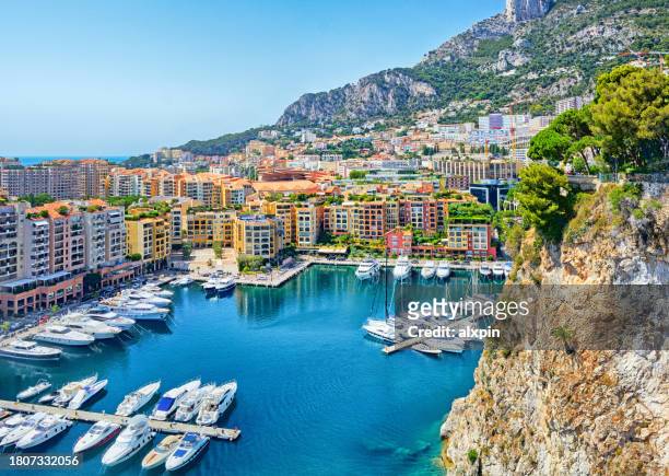 fontvieille harbour in monaco - monaco aerial stock pictures, royalty-free photos & images