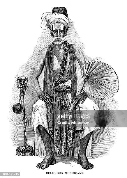 religiöse mendicant in indien-viktorianischen illustrationen - asian beggar stock-grafiken, -clipart, -cartoons und -symbole