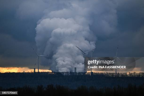 Photo taken on November 28, 2023 shows the lignite-fired power station operated by German energy giant RWE in Niederaussem, western Germany. The 28th...