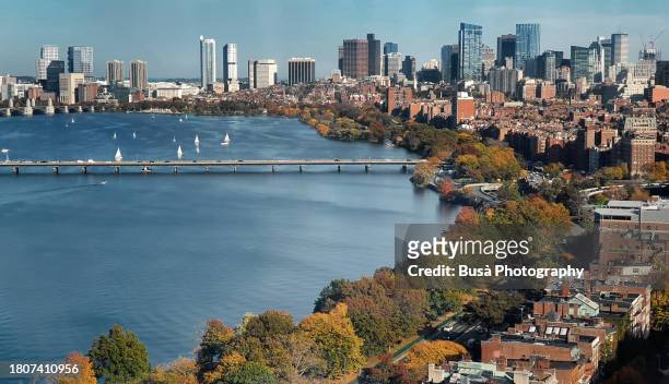 panoramic aerial view of boston, massachussets, usa - boston waterfront stock pictures, royalty-free photos & images