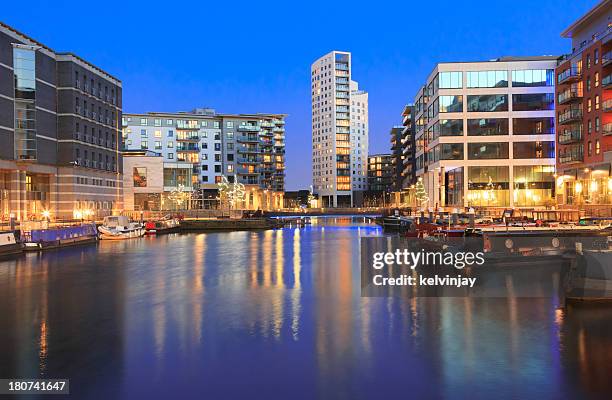 leeds by night - leeds canal stock pictures, royalty-free photos & images