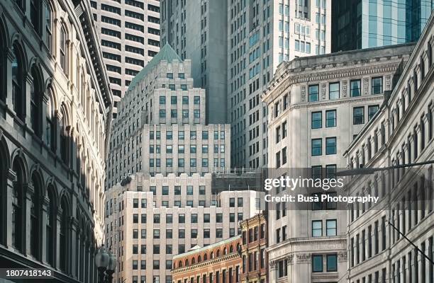 elegant pre-war office buildings in downtown boston, usa - vintage downtown stock pictures, royalty-free photos & images