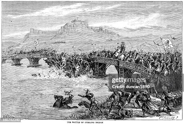 ilustraciones, imágenes clip art, dibujos animados e iconos de stock de batalla de stirling puente 1297 - battlefield