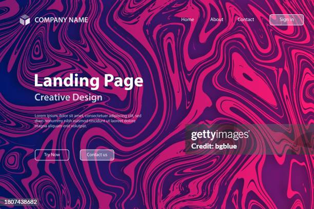 landing page template - liquid background with pink gradient - trendy design - dark marble texture stock illustrations