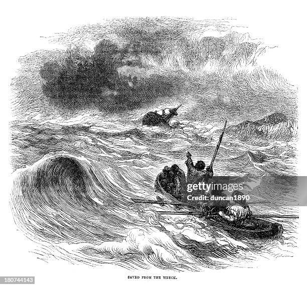 saved from the wreak - shipwreck stock illustrations