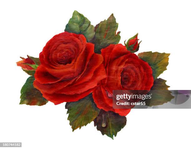 original art red roses acrylic painting - autumn bouquet stock illustrations