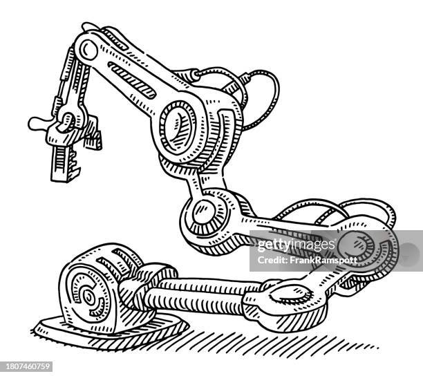 industrial robot technology drawing - hydraulics stock illustrations