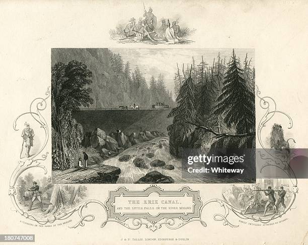 erie canal and little falls on the mohawk river - canal stock illustrations
