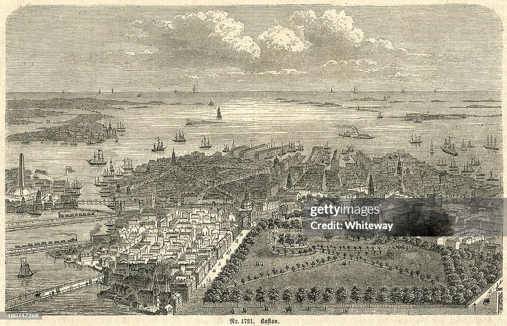 Porto di Boston si affaccia sul mare del XIX secolo incisione