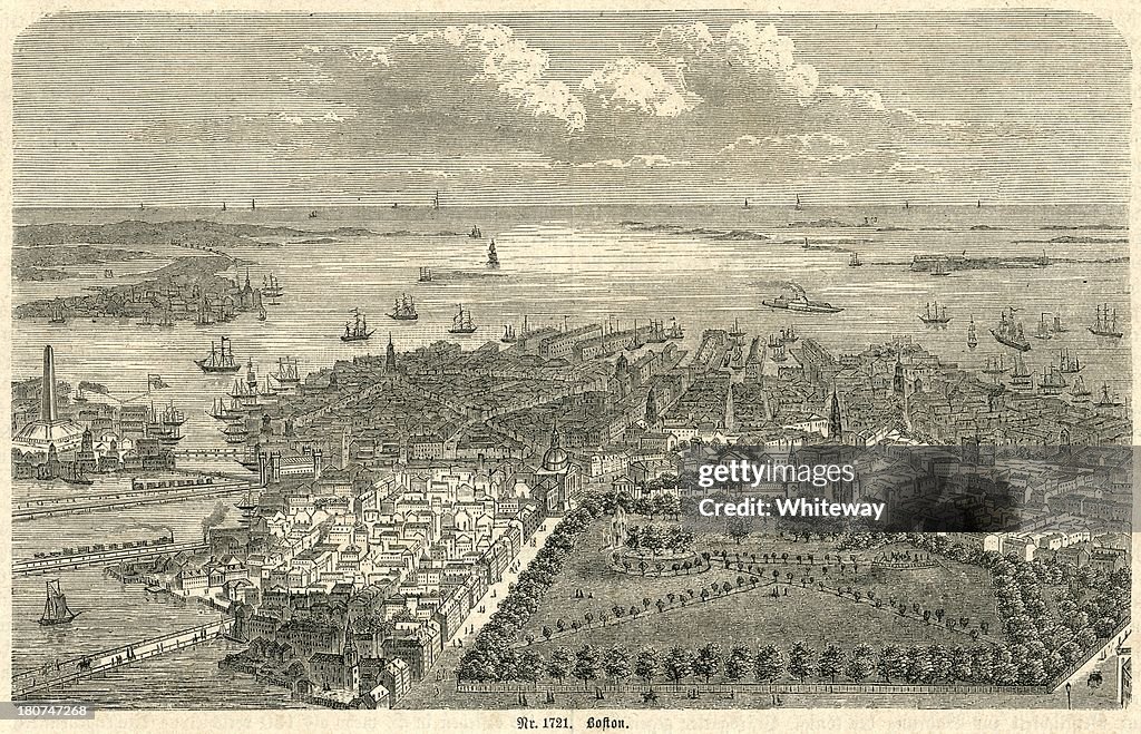 Boston Harbor looking out to sea 19th century engraving