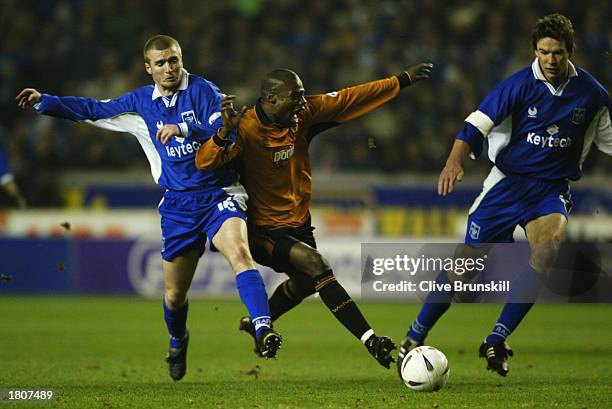 George Ndah of Wolverhampton Wanderers looks to take the ball past Gavin Melaugh of Rochdale during the FA Cup fifth round match held on February 16,...