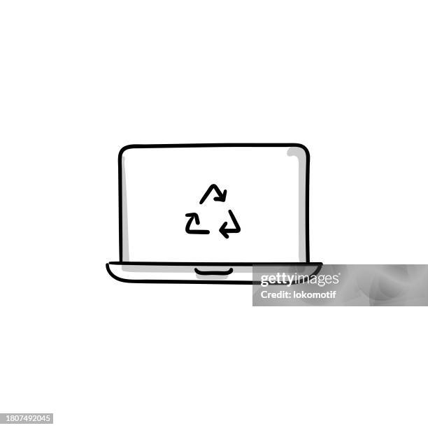 electronic waste recycling sketchy doodle vector line icon with editable stroke. the icon is suitable for web design, mobile apps, ui, ux, and gui design. - garbage pile stock illustrations