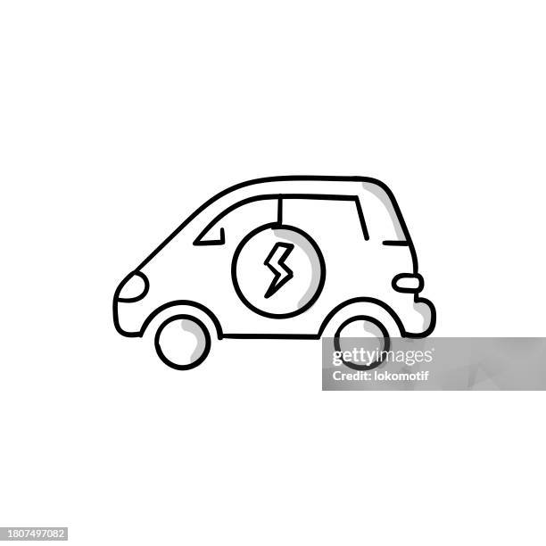 mini electric car sketchy doodle vector line icon with editable stroke. the icon is suitable for web design, mobile apps, ui, ux, and gui design. - small car stock illustrations