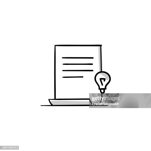 creative document sketchy doodle vector line icon with editable stroke. the icon is suitable for web design, mobile apps, ui, ux, and gui design. - copywriting icons stock illustrations