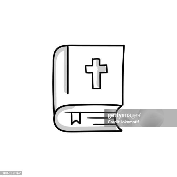 holy book bible sketchy doodle vector line icon with editable stroke. the icon is suitable for web design, mobile apps, ui, ux, and gui design. - church cross stock illustrations