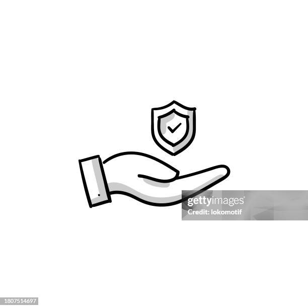 insurance agency sketchy doodle vector line icon with editable stroke. the icon is suitable for web design, mobile apps, ui, ux, and gui design. - armed guard stock illustrations