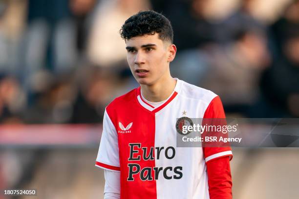 Shaqueel van Persie of Feyenoord looks on during the Group E - UEFA Youth League 2023/24 match between Feyenoord and Atletico Madrid at the...