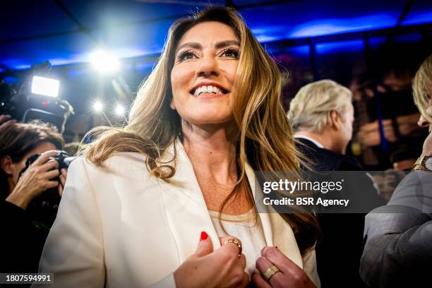 Leader Dilan Yesilgöz is seen during the Final Debate the night ahead of the Dutch General Elections on November 21, 2023 in The Hague, Netherlands....