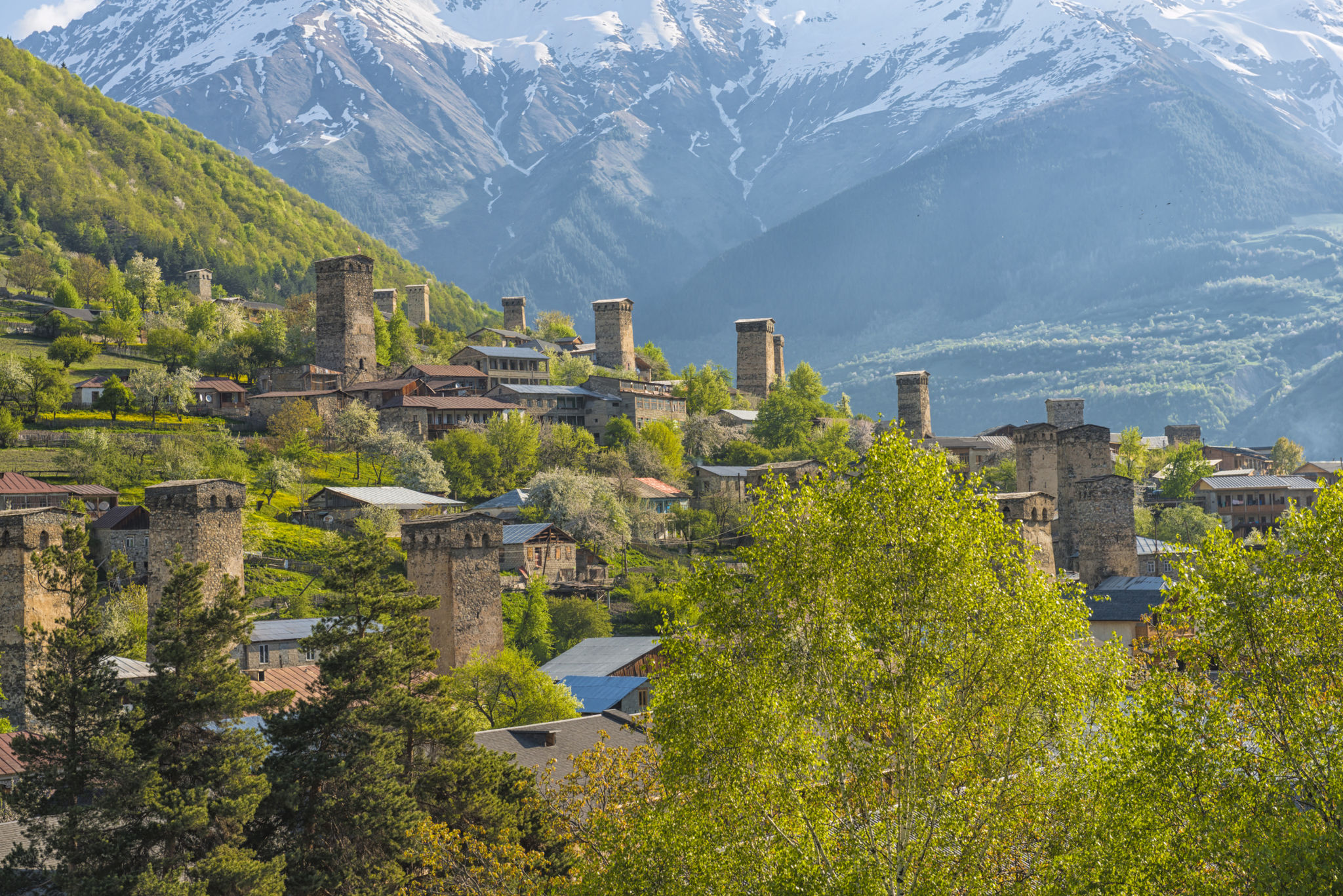 Defensive towers in Mestia in Samegrelo-Zemo Svaneti region Defensive towers in Mestia in Samegrelo-Zemo Svaneti region