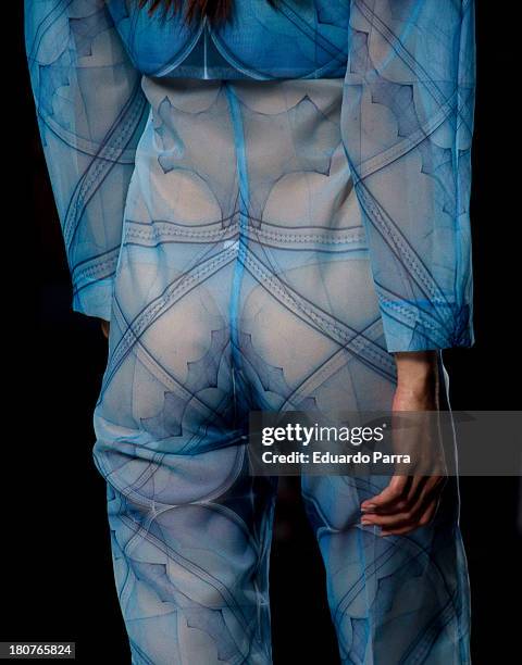 Model showcases designs by Martin Lamothe on the runway at Martin Lamothe show during Mercedes Benz Fashion Week Madrid Spring/Summer 2014 at Ifema...