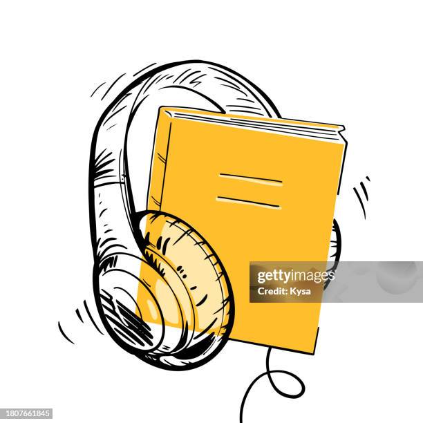 listening to audiobook sketch - multimedia stock illustrations