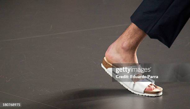 Model showcases designs by Martin Lamothe on the runway at Martin Lamothe show during Mercedes Benz Fashion Week Madrid Spring/Summer 2014 at Ifema...