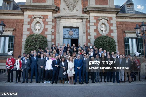 The Mayor of Barcelona, Jaume Collboni, in a family photo with the winners of the Premios Ondas 2023, at the Palacete Albeniz, on 22 November, 2023...