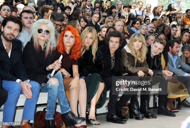 Simon Neil, Alison Mosshart, Paloma Faith, Sienna Miller, Harry Styles, Suki Waterhouse, George Barnett and Naomie Harris attend the front row at...