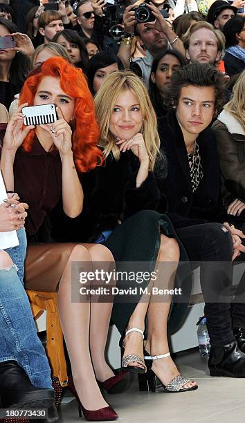Paloma Faith, Sienna Miller and Harry Styles attend the front row at Burberry Prorsum Womenswear Spring/Summer 2014 show during London Fashion Week...