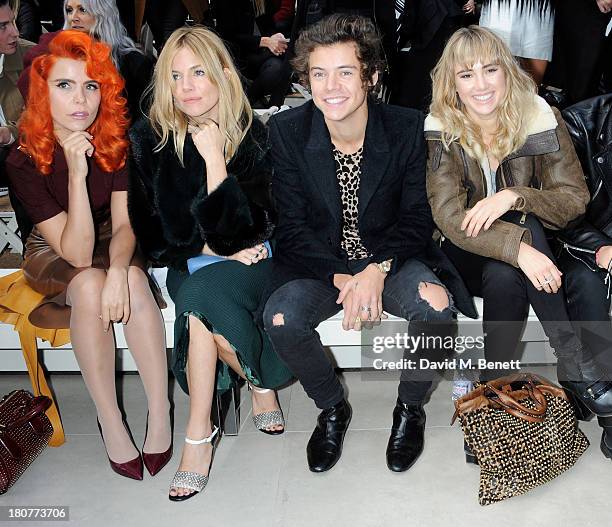 Paloma Faith, Sienna Miller, Harry Styles and Suki Waterhouse attend the front row at Burberry Prorsum Womenswear Spring/Summer 2014 show during...