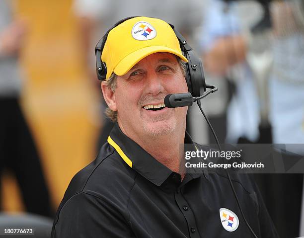 Linebackers coach Keith Butler of the Pittsburgh Steelers looks on from the sideline before a game against the Tennessee Titans at Heinz Field on...