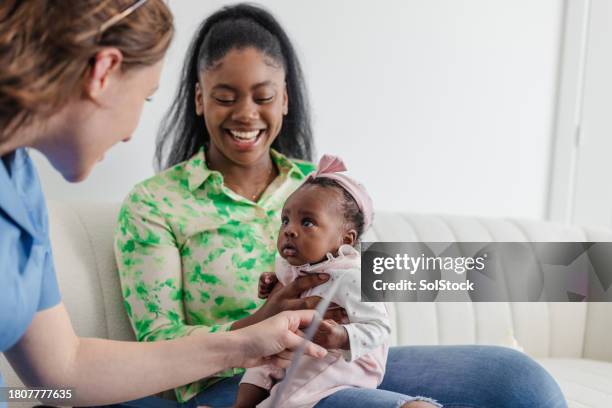 community nurse and newborn wellness - bezoek stockfoto's en -beelden
