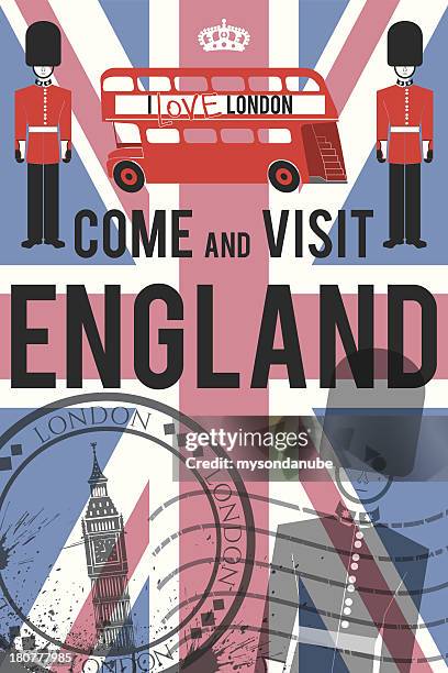 ilustraciones, imágenes clip art, dibujos animados e iconos de stock de cartel de vector de viaje de invitación de inglaterra - royal tour