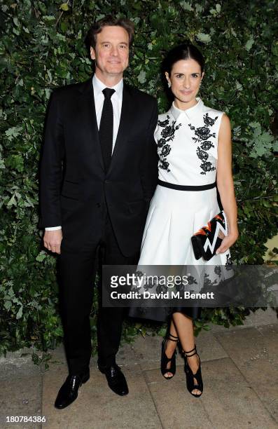Colin Firth and Livia Firth attends an evening to celebrate The Global Fund hosted by the Earl and Countess of Mornington, Anna Wintour, Livia Firth...