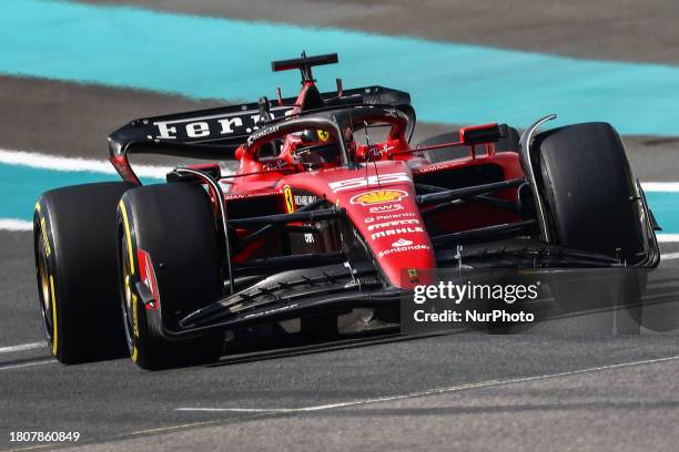 Carlos Sainz of Ferrari drives on track during Formula 1 post-race testing at Yas Marina Circuit on November 28, 2023 in Abu Dhabi, United Arab...