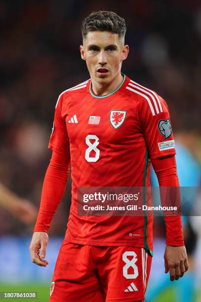 Harry Wilson of Wales during the UEFA EURO 2024 European qualifier match between Wales and Turkey at Cardiff City Stadium on November 21, 2023 in...