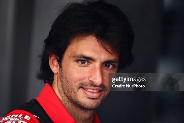 Carlos Sainz of Ferrari is seen during Formula 1 post-race testing at Yas Marina Circuit on November 28, 2023 in Abu Dhabi, United Arab Emirates.